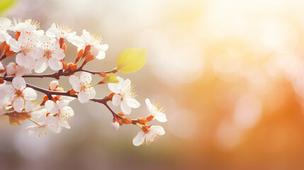 Sunshine on beautiful flowering branch on blurred
