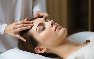 Fototapeta na wymiar Craniosacral therapy for woman in a physiotherapy salon
