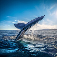 Fototapeta premium Whale Tail - Blue Whale Swimming in the Ocean