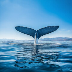 Fototapeta premium Whale Tail - Blue Whale Swimming in the Ocean