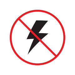 Fototapeta premium Forbidden Prohibited Warning, caution, attention, restriction label danger. No energy vector icon. Do not use charger sign design. No thunder symbol flat pictogram. No lightning