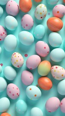 Fototapeta na wymiar Easter background with colored eggs. Easter eggs over blue background