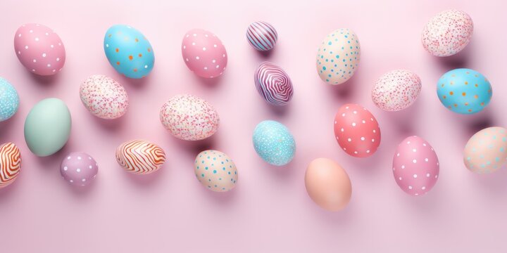 Easter background with colored eggs. Soft pastel color Easter eggs background