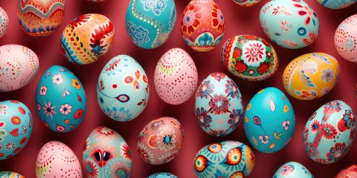 Easter background with colored eggs. Easter eggs pattern background