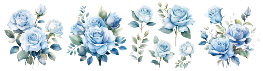 Kissenbezug Set of beautiful blue rose flower ,Watercolor collection of hand drawn flowers , Botanical plant illustration Decor cut out transparent isolated on white background ,PNG file ,artwork graphic design. © HappyTime 17