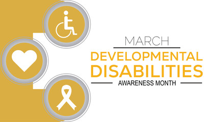 Developmental Disabilities awareness month is observed every year in March, Holiday, poster, card and background vector illustration design.