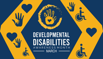 Developmental Disabilities awareness month is observed every year in March, Holiday, poster, card and background vector illustration design.
