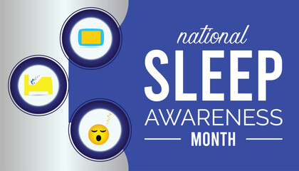 National Sleep awareness month  is observed every year in March, Holiday, poster, card and background vector illustration sleping shape design.