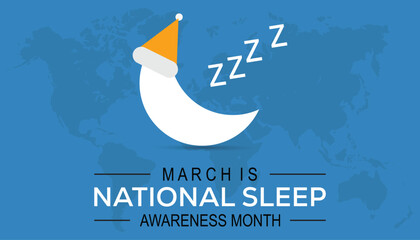 National Sleep awareness month  is observed every year in March, Holiday, poster, card and background vector illustration sleping shape design.