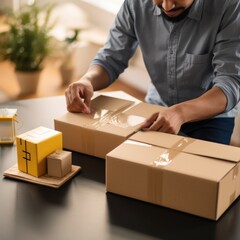 Fototapeta na wymiar Small business entrepreneur packing a shipping box