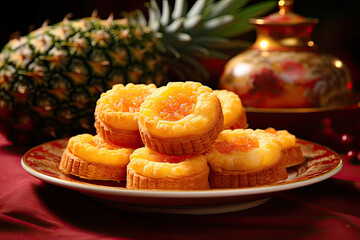 Pineapple Tarts Pastries filled with pineapple jam, new chinese year recipes - obrazy, fototapety, plakaty