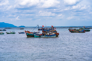 A corner of an oyster farm and floating fishing village in Ba Ria Vung Tau province, Vietnam
