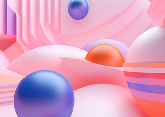 3D ball geometry design in pink pastels