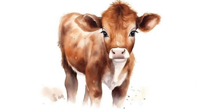 Cute cow watercolor isolated on white background. Farm cow animal set. generative ai