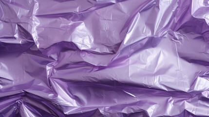 Wrinkled plastic wrap texture on a purple background. Cellophane package wallpaper