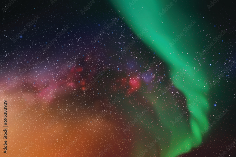 Sticker milky way and polar lights. green aurora polaris. red blue starry sky