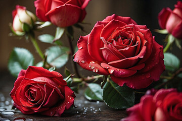 A close-up shot of a vibrant red rose, capturing the details of the petals and showcasing the romantic and timeless symbol of love.