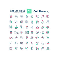 2D editable multicolor big thin line icons set representing cell therapy, isolated simple vector, linear illustration.