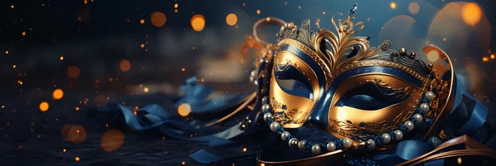 Foto op Aluminium Beautiful carnival mask at night on a dark festive background © atdigit