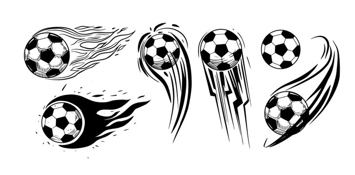 Soccer ball, footbal, vector monochrome  hand drawn sketch illustration.