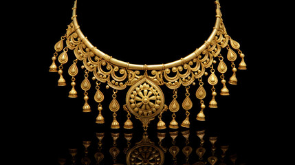 Antique golden necklace on black background