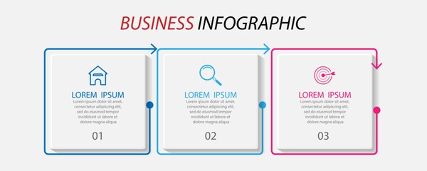 simple business infographic design with thin lines, there are three interconnected parts. Great for business presentations, flow diagrams, your banners