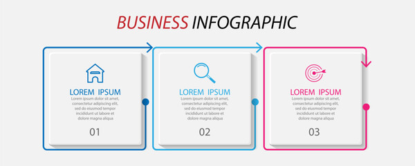 simple business infographic design with thin lines, there are three interconnected parts. Great for business presentations, flow diagrams, your banners