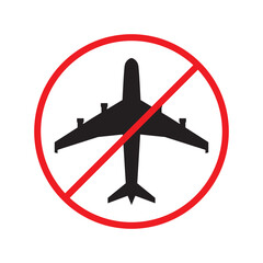 Forbidden Prohibited Warning, caution, attention, restriction label danger. No airplane vector icon. Do not use plane sign design. No airport symbol flat pictogram. 