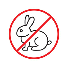 Obraz premium Forbidden Prohibited Warning, caution, attention, restriction label danger. No rabbit vector icon. Do not use hare sign design. No rabbit symbol flat pictogram. 