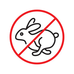 Forbidden Prohibited Warning, caution, attention, restriction label danger. No rabbit vector icon. Do not use hare sign design. No rabbit symbol flat pictogram. 