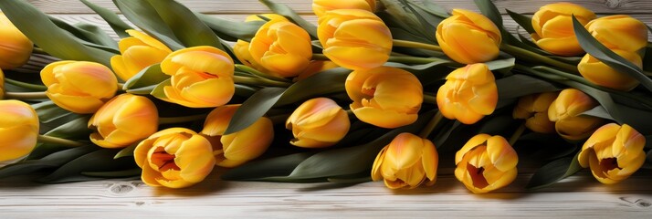 Tulips Mimosa On White Wooden Background , Banner Image For Website, Background, Desktop Wallpaper