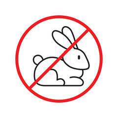 Forbidden Prohibited Warning, caution, attention, restriction label danger. No rabbit vector icon. Do not use hare sign design. No rabbit symbol flat pictogram. 
