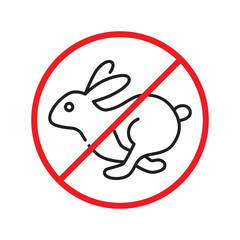 Forbidden Prohibited Warning, caution, attention, restriction label danger. No rabbit vector icon. Do not use hare sign design. No rabbit symbol flat pictogram. 