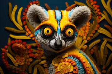 Fototapeta premium whimsical lemur made of contoured ovals, decorations, art