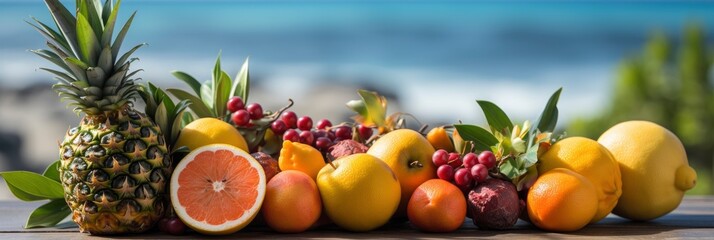 Obraz na płótnie Canvas Tropical Fruits Background Beach Wedding , Banner Image For Website, Background, Desktop Wallpaper