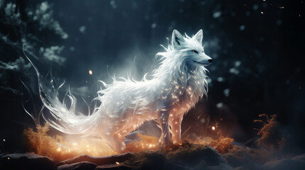 Magical glowing white fox
