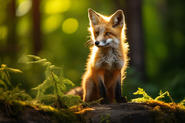 Naklejka na ściany i meble red fox in the forest,ai generated