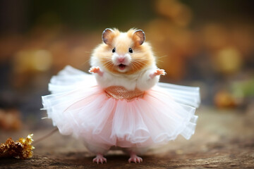 Hamster dancing in tutu skirt,ai generated - obrazy, fototapety, plakaty