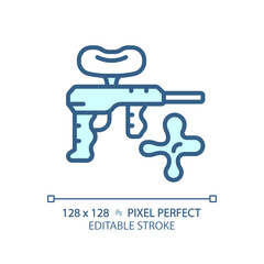 2D pixel perfect editable blue paintball icon, isolated monochromatic vector, thin line illustration representing weapons.