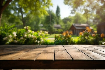picnic table in the garden, place for product presentation,ai generated