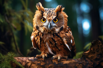Fototapeta premium Owl on a tree branch in the forest,ai generated