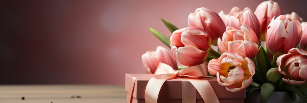 Spring Gift Set Present Box Flowers , Banner Image For Website, Background, Desktop Wallpaper