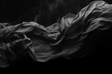  a black and white photo of a sheet of fabric blowing in the wind on a black background with smoke coming out of the top of the top of the fabric. - obrazy, fototapety, plakaty