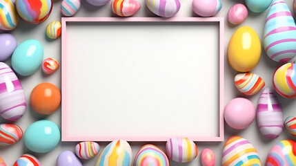 Digital frame with a 3D effect of Easter eggs protruding with a flat plane for copy