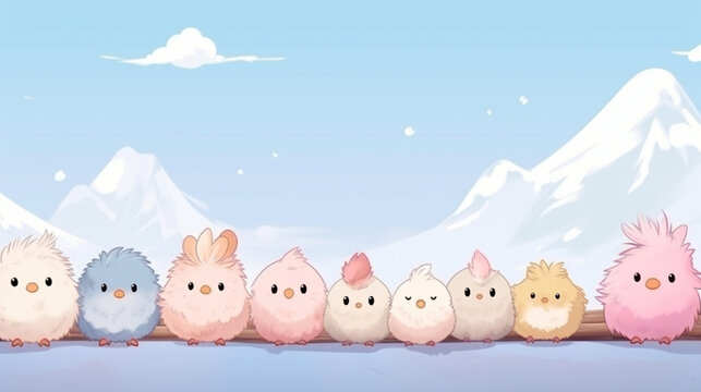 Border of fluffy chicks and bunnies with ample room in the center for customization
