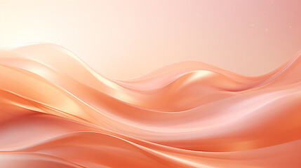 Organic Futuristic Fluid Banner. Peach-Fuzz Flow Background. Pastel Orange Waves in Abstract Satin-Like Texture.