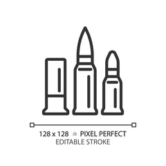 2D pixel perfect editable black caliber icon, isolated simple vector, thin line illustration representing weapons.