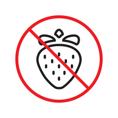 Forbidden Prohibited Warning, caution, attention, restriction label danger. No strawberry vector icon. Do not use strawberries sign design. No strawberry symbol flat pictogram