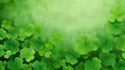 Fotobehang Shamrocks on a green background celebrate St. Patrick's Day. © BetterPhoto