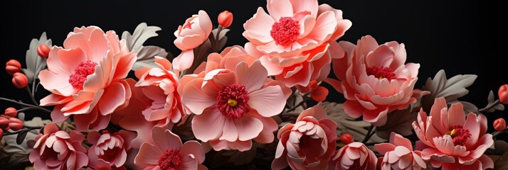 Set Beautiful Coral Peony Flowers , Banner Image For Website, Background, Desktop Wallpaper